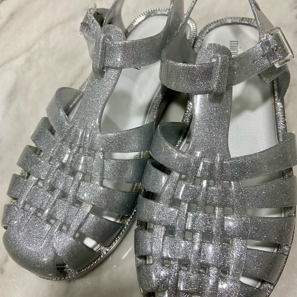Mini Melissa Silver Glitter Fisherman Sandals